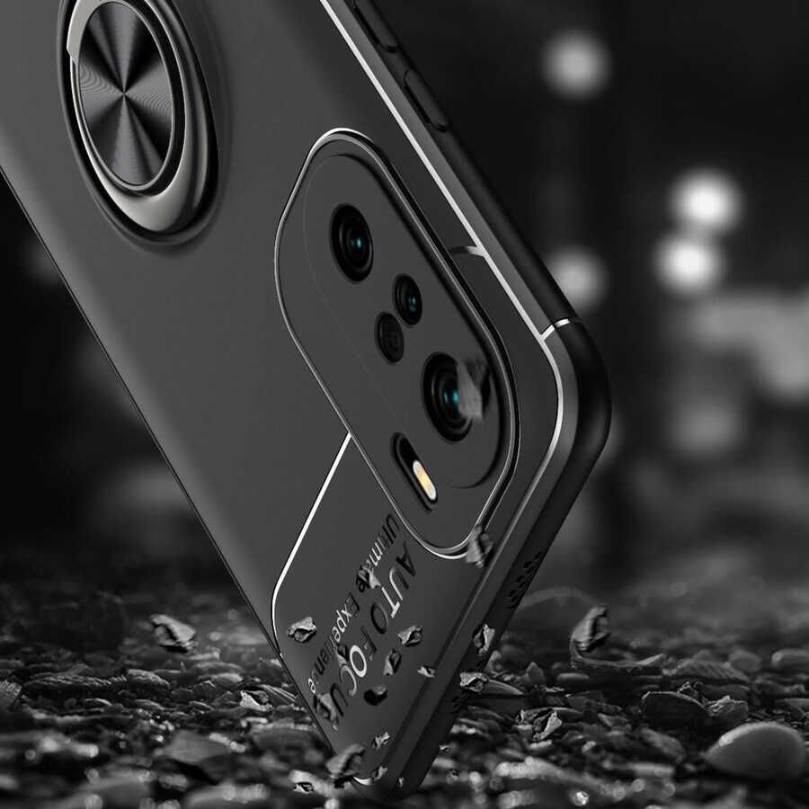 Xiaomi Mi 11İ Kılıf Kamera Çıkıntılı Renkli Yüzüklü Standlı Mıknatıslı Kapak (RAVEL) Kırmızı