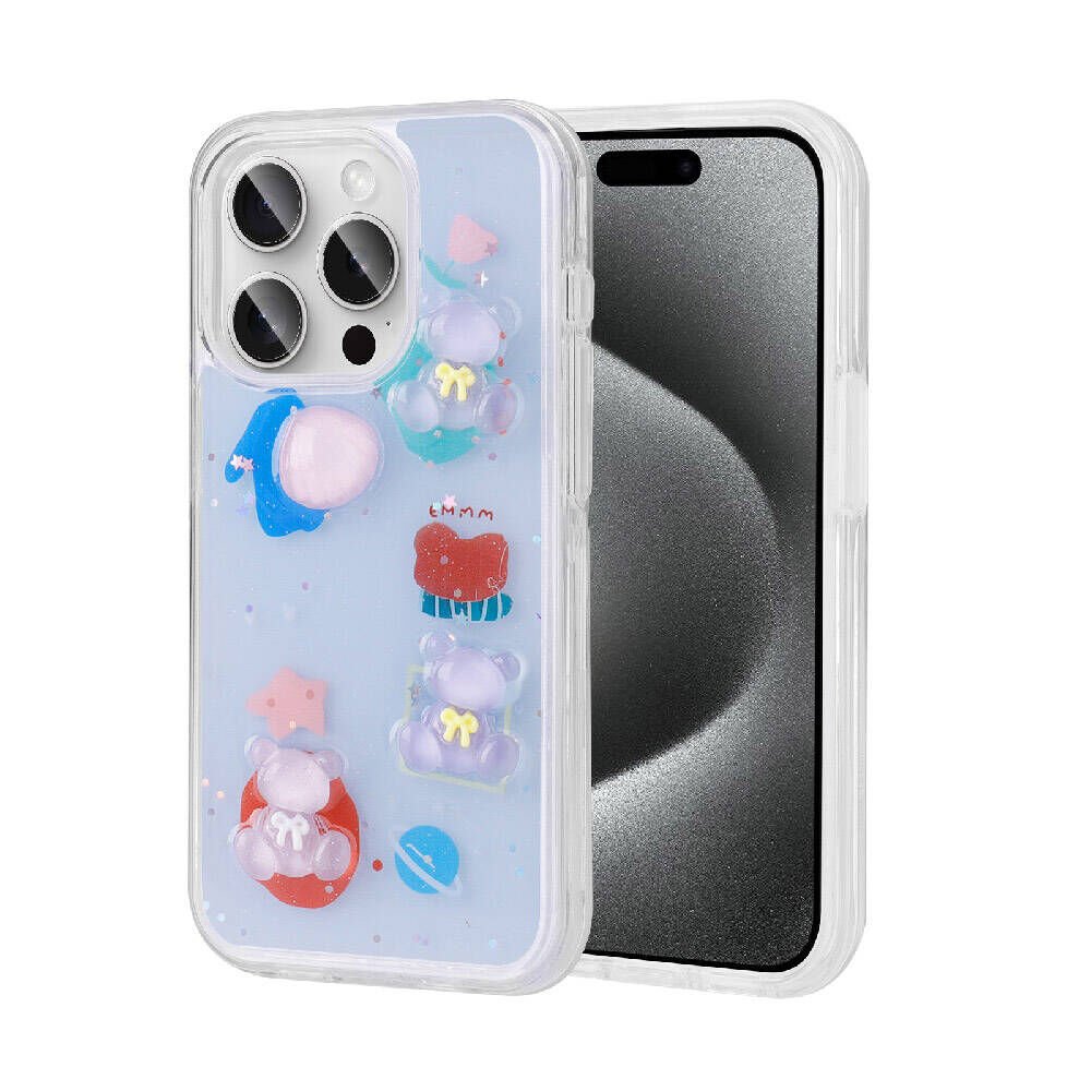 Apple iPhone 15 Pro Kılıf Kabartma Figürlü Parlak HEPTEKİLETİŞİM Minimini Silikon Kapak