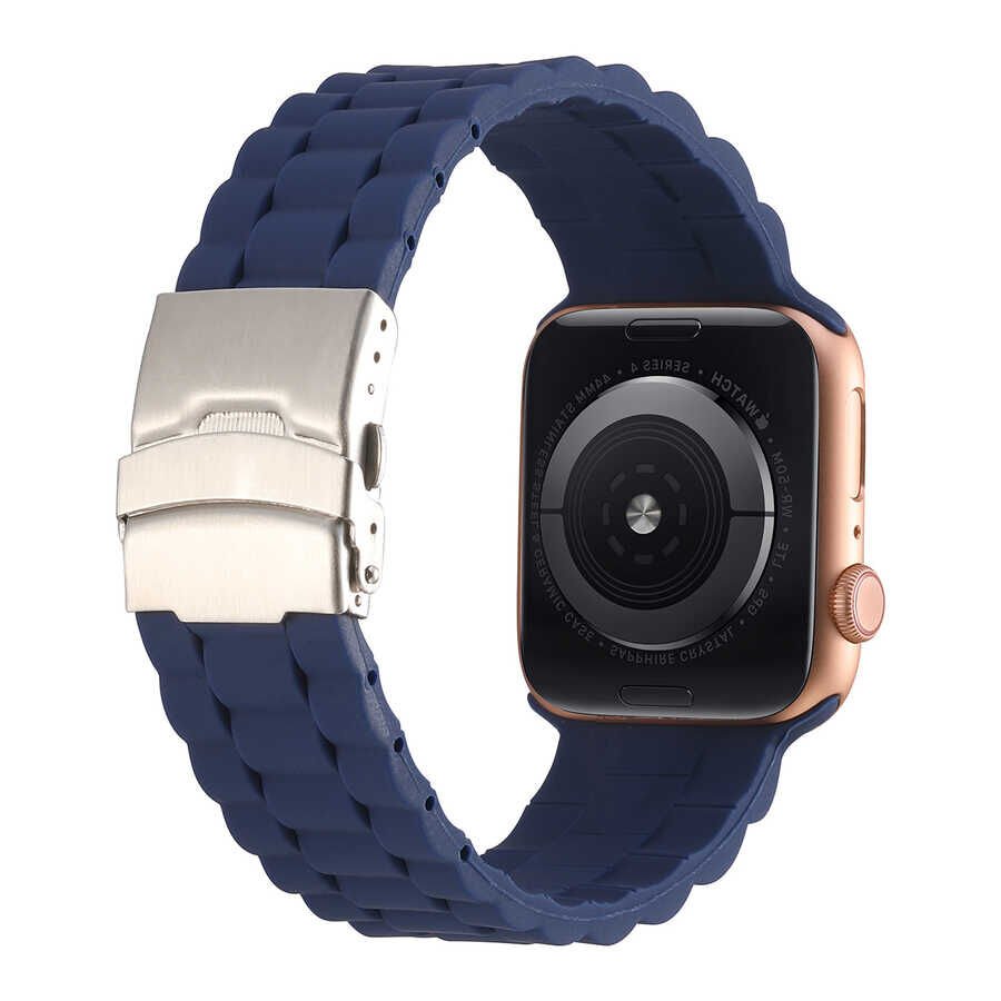 Apple Watch 2/3/4/5/6/7/8/se/ultra/nike 42mm 44mm 45mm 49mm Silikon Kordon Tasarım (KRD-72) Koyu Yeşil