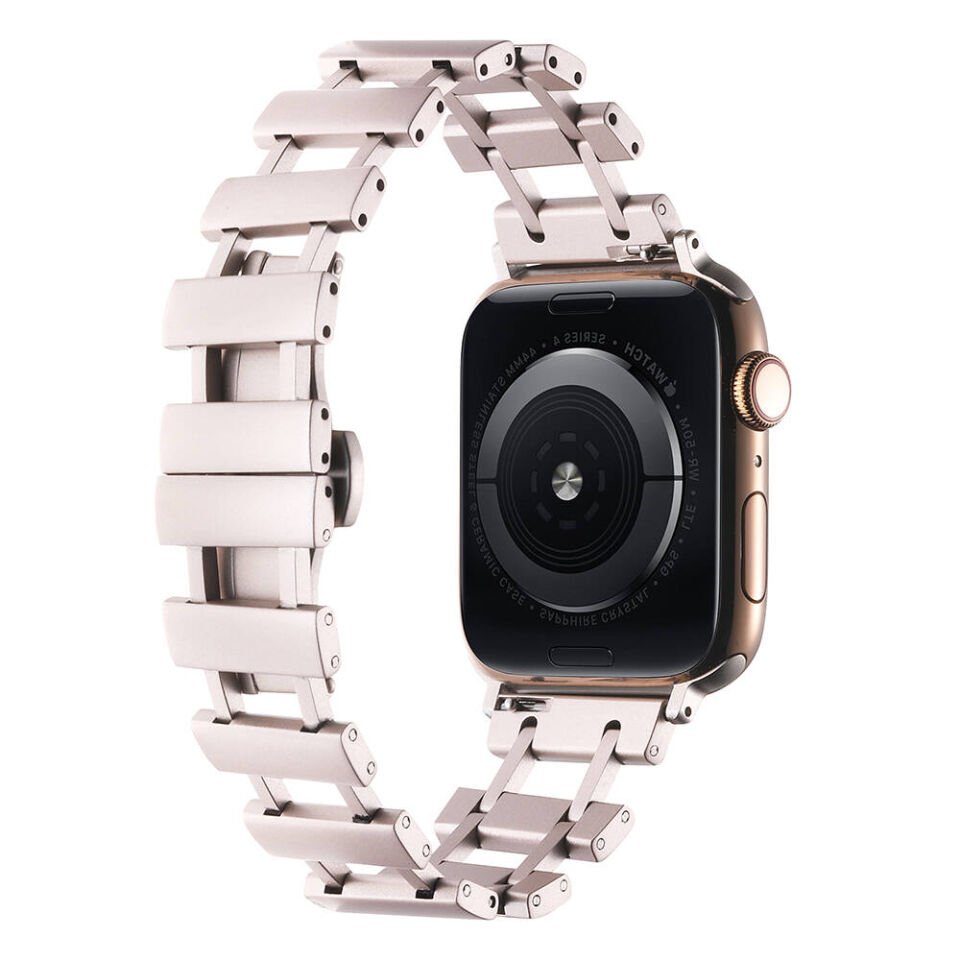 Apple Watch 2/3/4/5/6/7/8/9/se/ultra/nike 42mm 44mm 45mm 49mm Metal Kordon Tasarım (KRD-96) Starlight