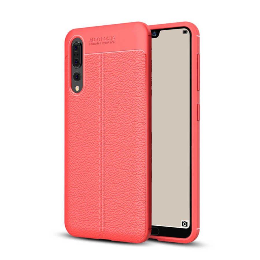 Huawei P20 Pro Kılıf Deri Görünümlü Renk Atmayan Dayanaklı Silikon Kapak (NİSS) Lacivert