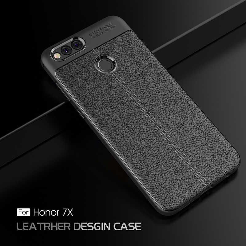 Huawei Honor 7X Kılıf Deri Görünümlü Renk Atmayan Dayanaklı Silikon Kapak (NİSS) Siyah