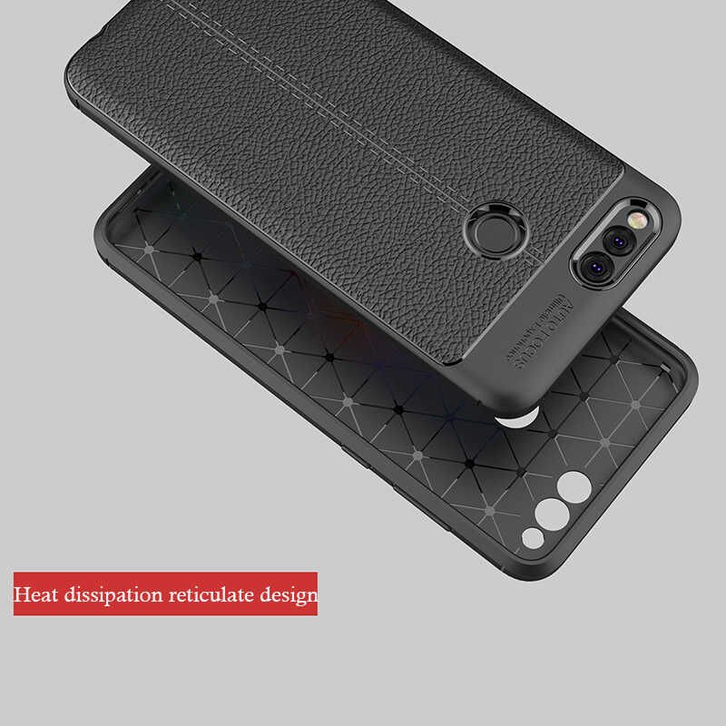 Huawei Honor 7X Kılıf Deri Görünümlü Renk Atmayan Dayanaklı Silikon Kapak (NİSS) Siyah