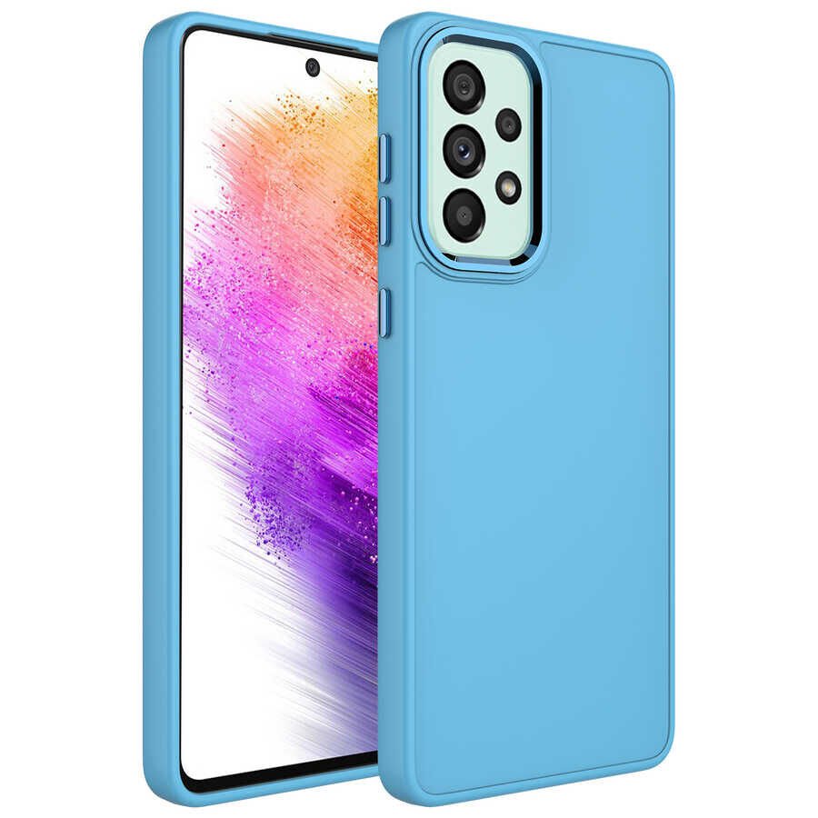 Samsung Galaxy A73 Kılıf Metal Çerçeve ve Buton Tasarımlı Silikon HEPTEKİLETİŞİM Luna Kapak