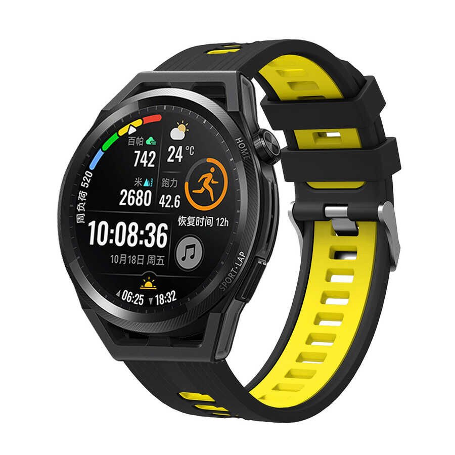 Samsung Gear S2 Silikon Kordon Esnek Yapılı Tasarım (KRD-55) Siyah-Sarı