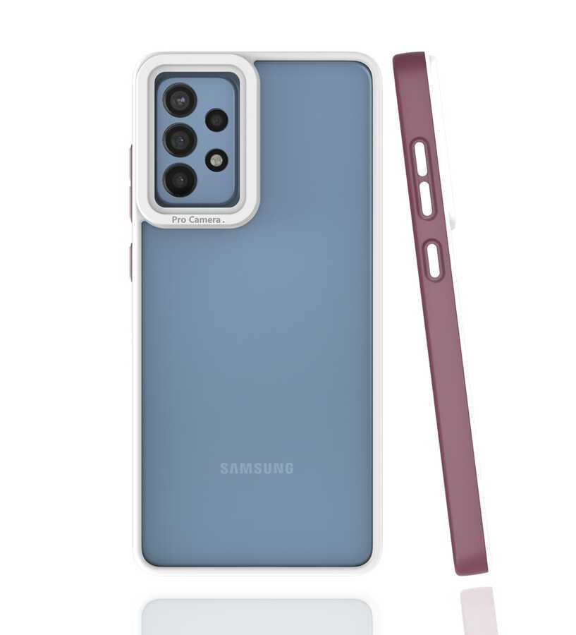 Samsung Galaxy A72 Kapak Mat Yüzeyli Kamera Korumalı Renkli Silikon Kılıf (MİMA) Mürdüm