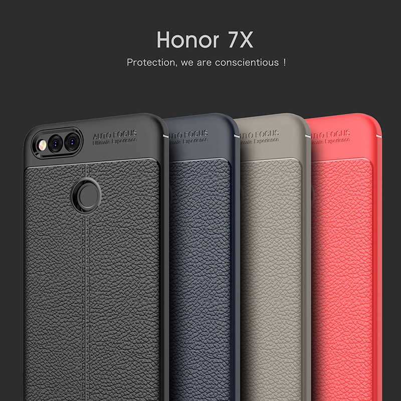 Huawei Honor 7X Kılıf Deri Görünümlü Renk Atmayan Dayanaklı Silikon Kapak (NİSS) Gri