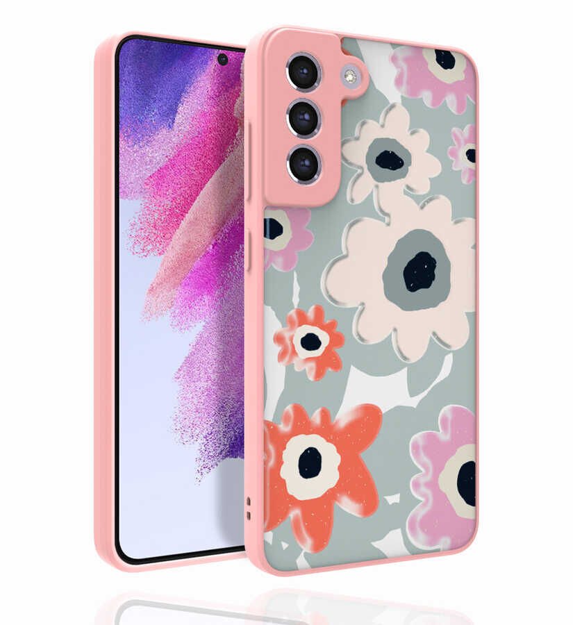 Samsung Galaxy S21 FE Kılıf Kabartmalı Kamera Korumalı Desenli Darbe Emici Renkli Kapak (Nora) NO5
