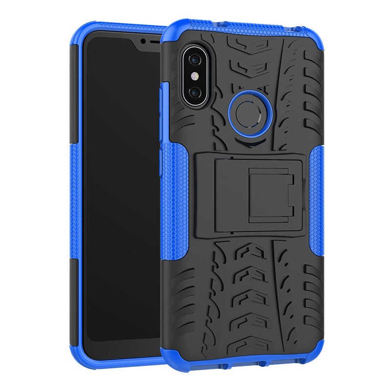 Xiaomi Mi A2 Lite Kılıf Standlı Korunaklı Silikon Kapak (hibrit) Mavi