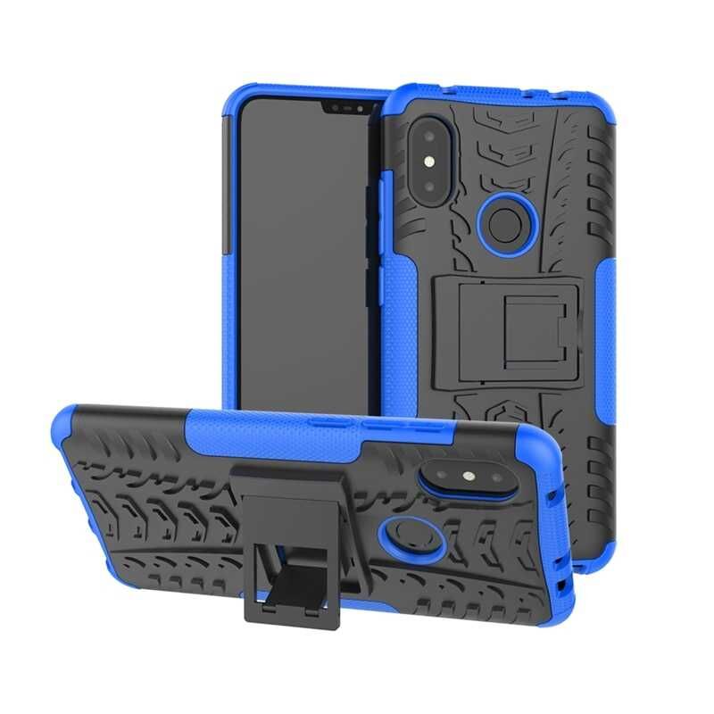 Xiaomi Mi A2 Lite Kılıf Standlı Korunaklı Silikon Kapak (hibrit) Mavi