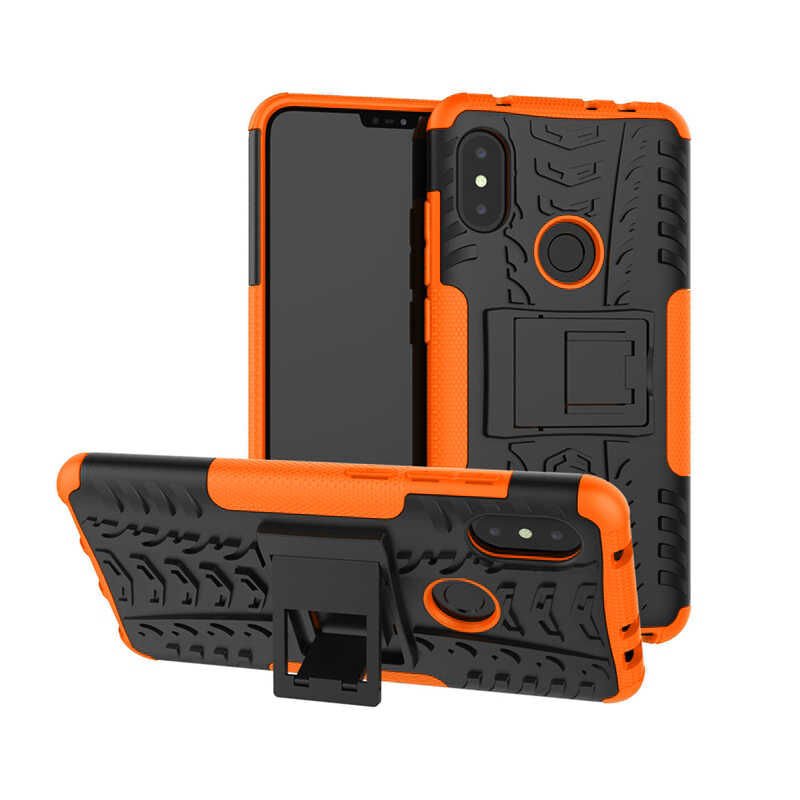 Xiaomi Mi A2 Lite Kılıf Standlı Korunaklı Silikon Kapak (hibrit) Turuncu