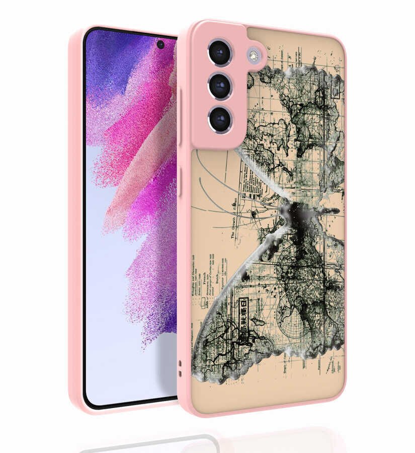 Samsung Galaxy S21 FE Kılıf Kabartmalı Kamera Korumalı Desenli Darbe Emici Renkli Kapak (Nora) NO4