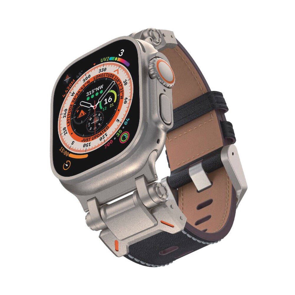 Apple Watch 44mm HEPTEKİLETİŞİM KRD-114 Metal Başlıklı Suni Deri Kordon