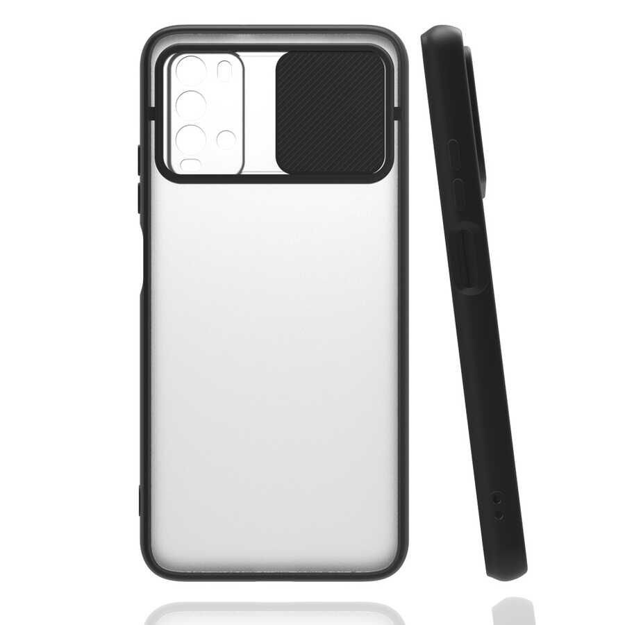 Xiaomi Poco M3 Kılıf Slayt Sürgülü Kamera Korumalı Renkli Silikon Kapak Siyah