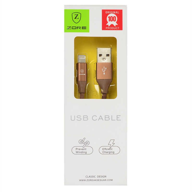 Metal Uçlu Lightning Usb Kablo Kahverengi