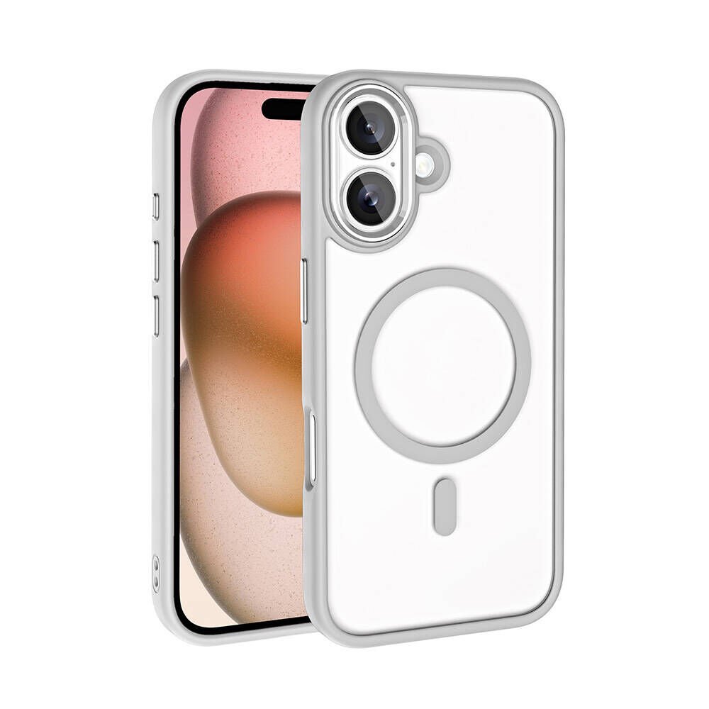 Apple iPhone 16 Kılıf Kamera Çıkıntılı Şarj Destekli Renkli Hassas Butonlu Kapak (Krom-Mag) Gümüş
