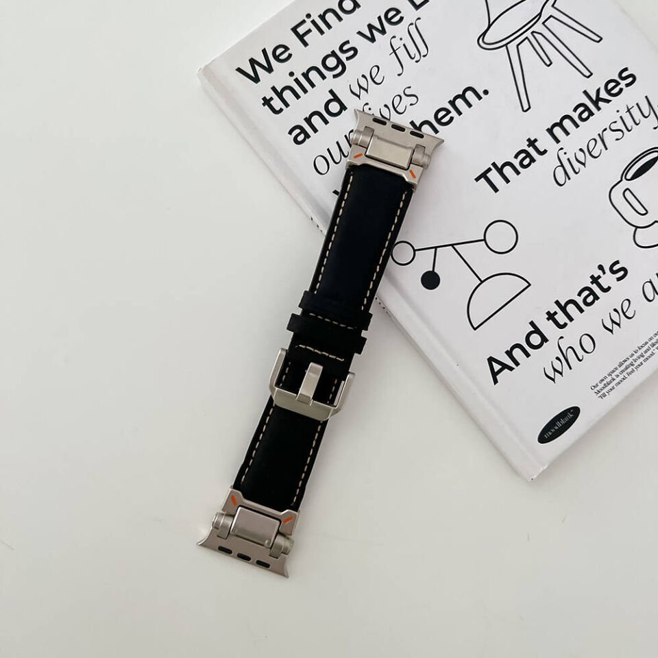 Apple Watch Ultra 49mm HEPTEKİLETİŞİM KRD-114 Metal Başlıklı Suni Deri Kordon