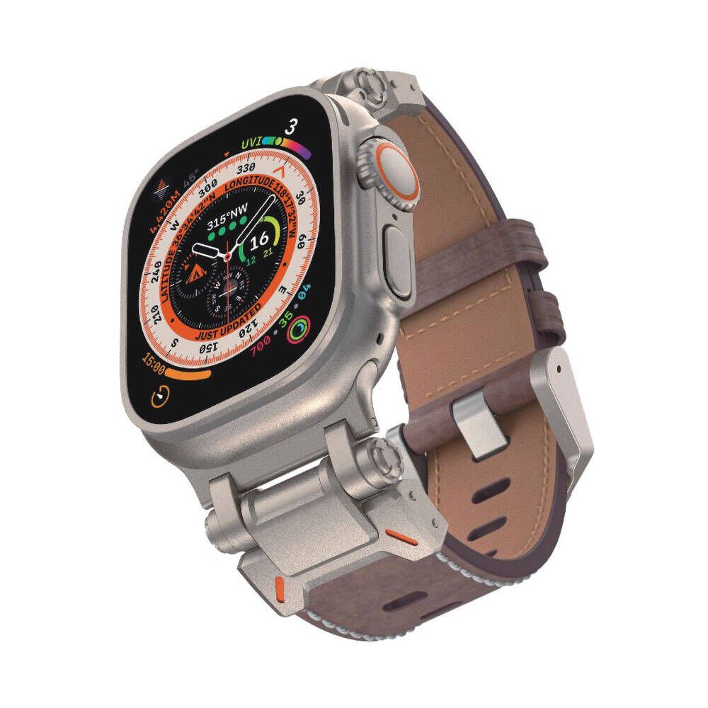 Apple Watch Ultra 49mm HEPTEKİLETİŞİM KRD-114 Metal Başlıklı Suni Deri Kordon