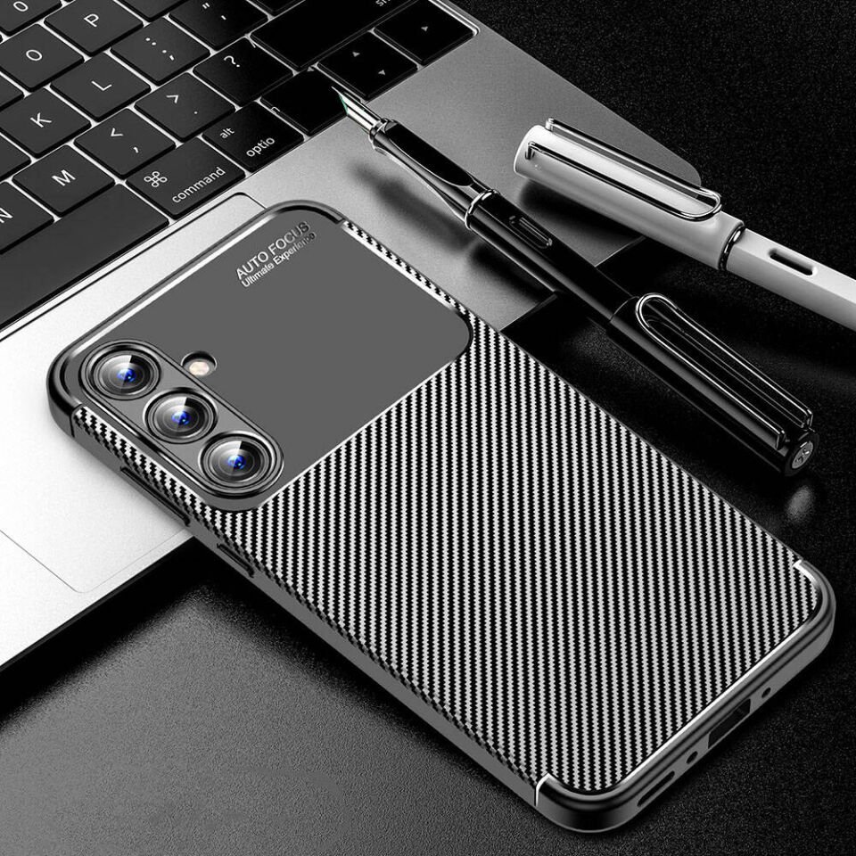 Samsung Galaxy A35 Kılıf Kamera Çıkıntılı Karbon Fiber Dokulu Renk Atmaz Kapak (NEGRO) Siyah