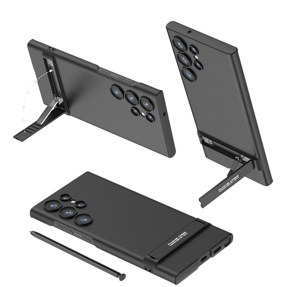 Galaxy S23 Ultra Kılıf Kamera Korumalı Mat Görünümlü Ultra İnce Yapılı Standlı Kapak (Z-S-AYS) Siyah