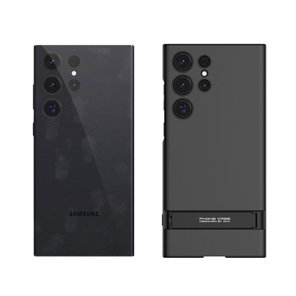 Galaxy S23 Ultra Kılıf Kamera Korumalı Mat Görünümlü Ultra İnce Yapılı Standlı Kapak (Z-S-AYS) Siyah
