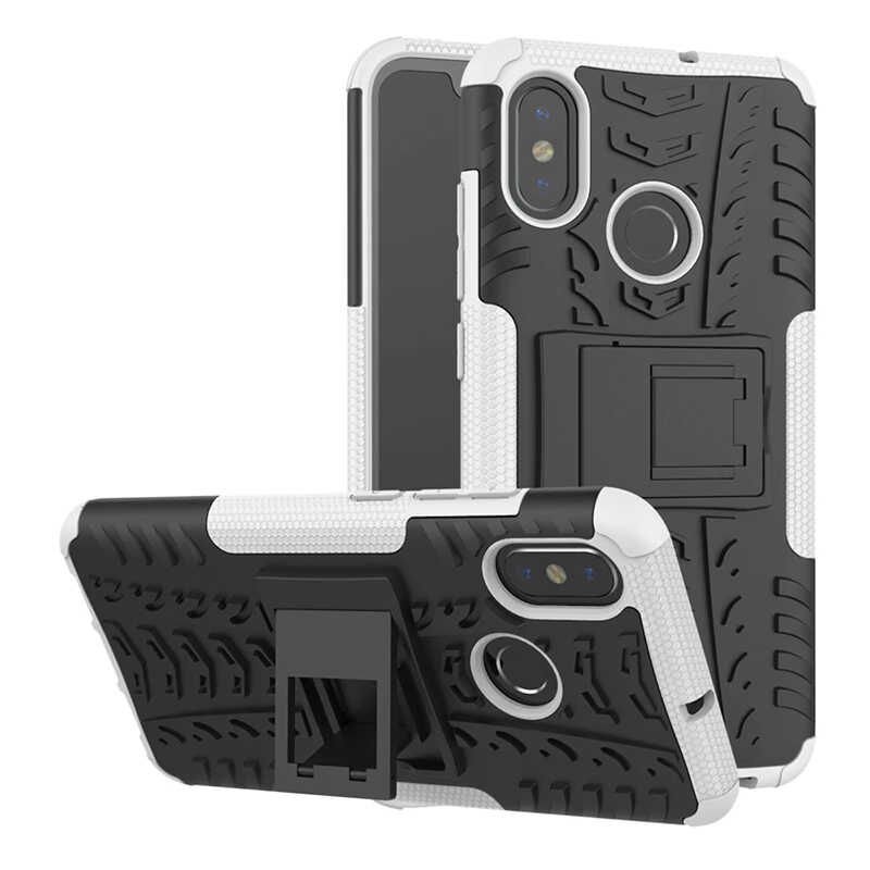 Xiaomi Mi 8 Kılıf Standlı Korunaklı Silikon Kapak (hibrit) Beyaz