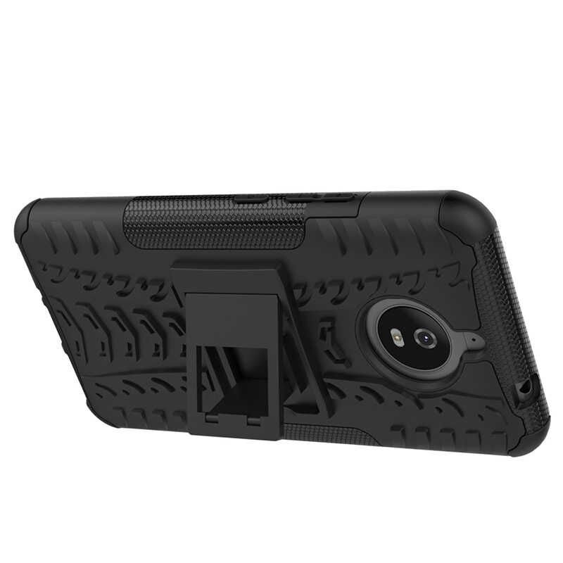 Lenovo Moto E4 Plus Kılıf Standlı Korunaklı Silikon Kapak (hibrit) Mavi