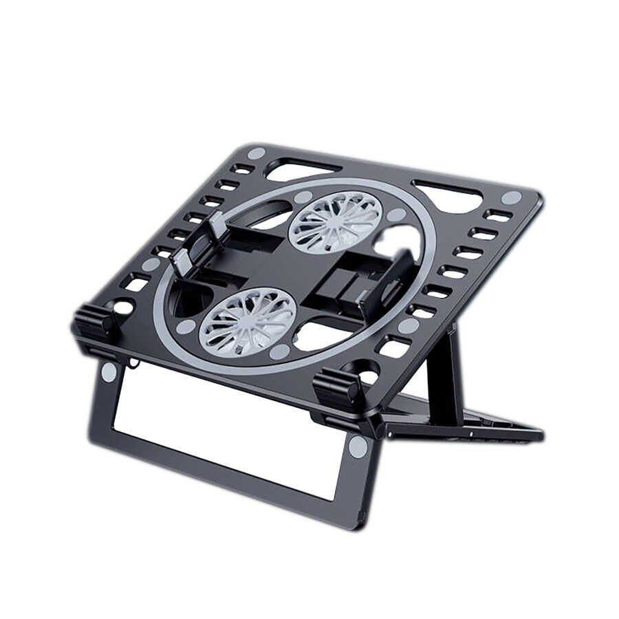 Soğutucu Fanlı Laptop Standı 2'li Sessiz Çalışan Fan Dizaynı (HZ-01) Siyah