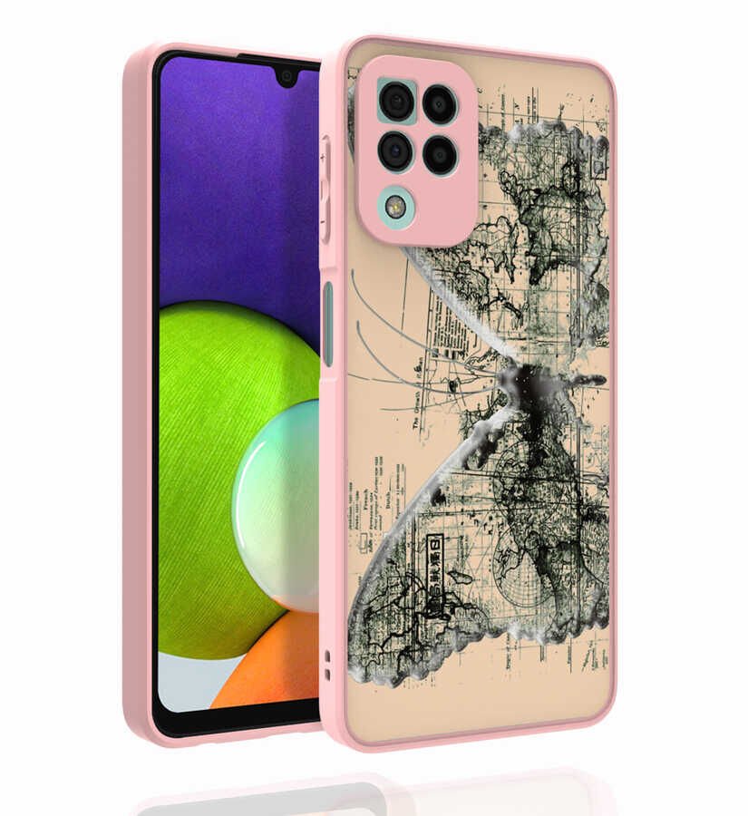 Samsung Galaxy A22 4G Kılıf Kabartmalı Kamera Korumalı Desenli Darbe Emici Renkli Kapak (Nora) NO4
