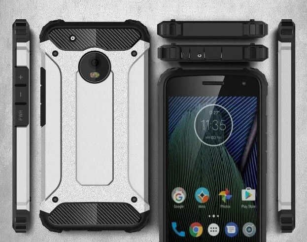 Lenovo Moto E4 Kılıf Armor Köşe Korumalı Çift Katman Tank Zırh Kapak (CRASH) Mavi