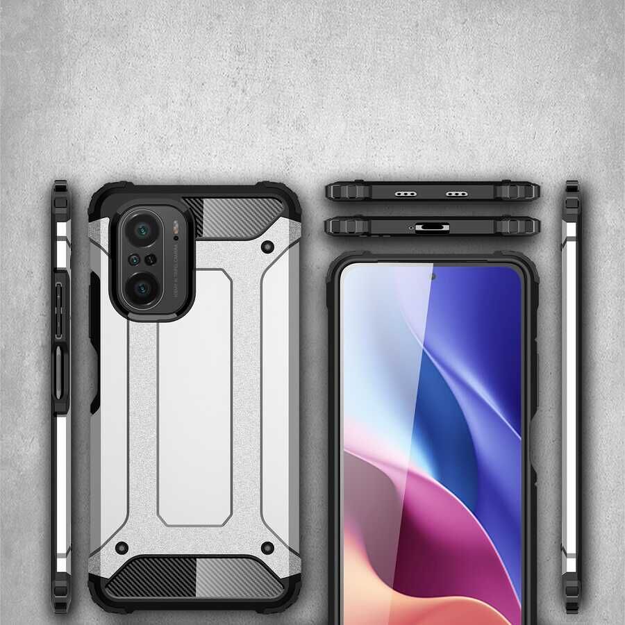 Xiaomi Redmi K40 Kılıf Armor Köşe Korumalı Çift Katman Tank Zırh Kapak (CRASH) Gri