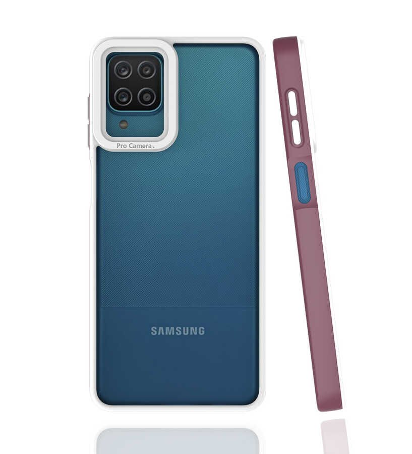 Samsung Galaxy A12 Kapak Mat Yüzeyli Kamera Korumalı Renkli Silikon Kılıf (MİMA) Lila