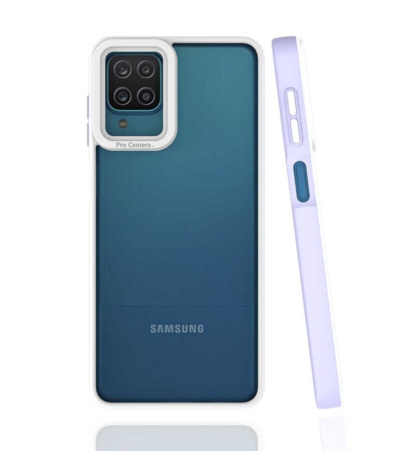 Samsung Galaxy A12 Kapak Mat Yüzeyli Kamera Korumalı Renkli Silikon Kılıf (MİMA) Lila