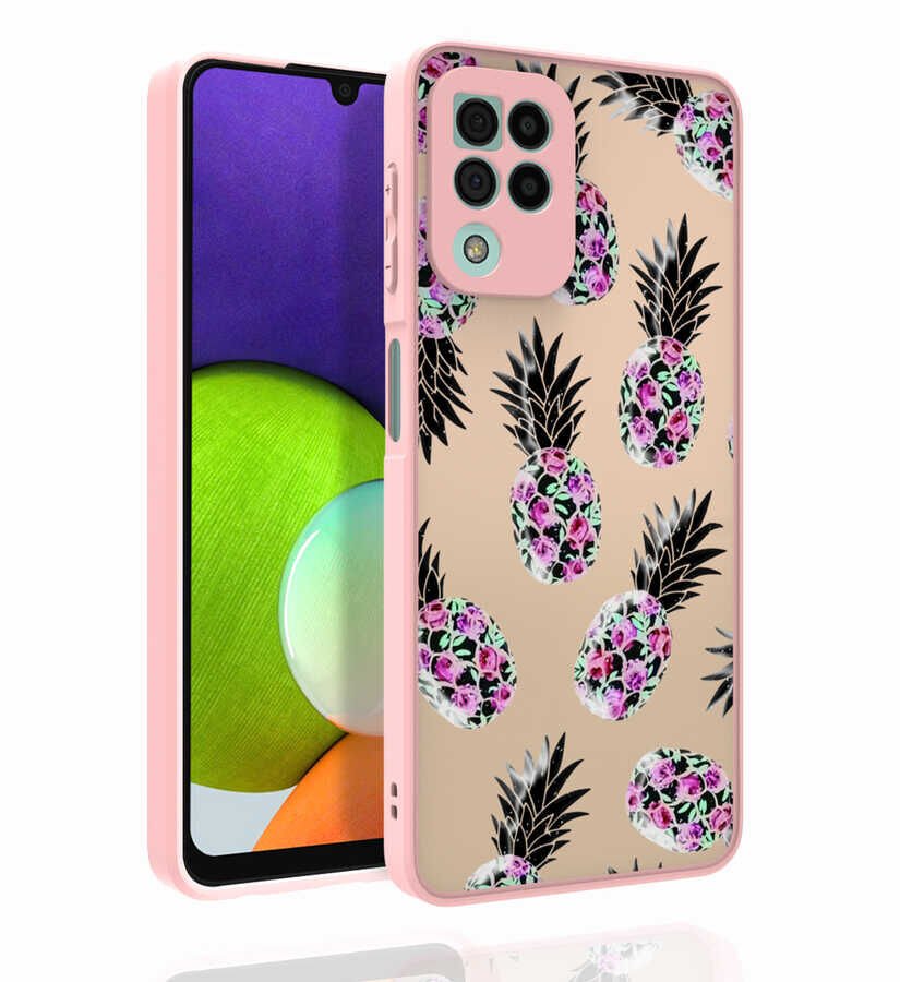 Samsung Galaxy A22 4G Kılıf Kabartmalı Kamera Korumalı Desenli Darbe Emici Renkli Kapak (Nora) NO1