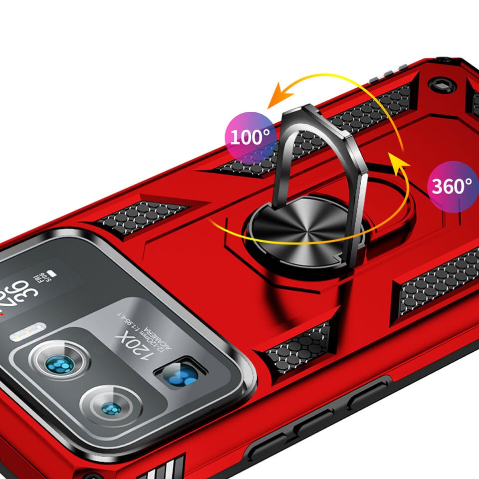 Xiaomi Mi 11 Ultra Kılıf Tank Zırh Yüzüklü Mıknatıslı Standlı Kapak (VEGA) Siyah