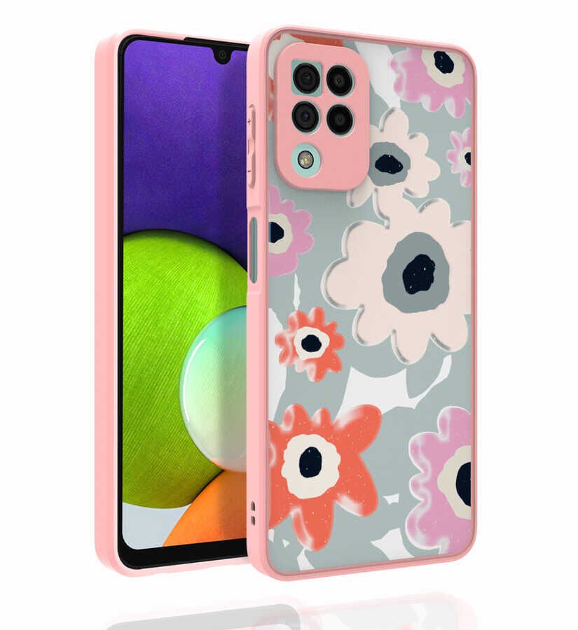 Samsung Galaxy M22 Kılıf Kabartmalı Kamera Korumalı Desenli Darbe Emici Renkli Kapak (Nora) NO5