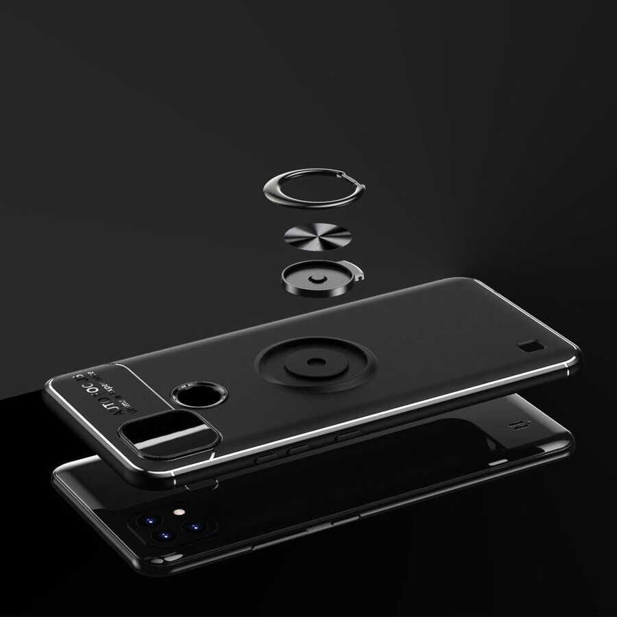 Realme C21 Kılıf Kamera Çıkıntılı Renkli Yüzüklü Standlı Mıknatıslı Kapak (RAVEL) Mavi