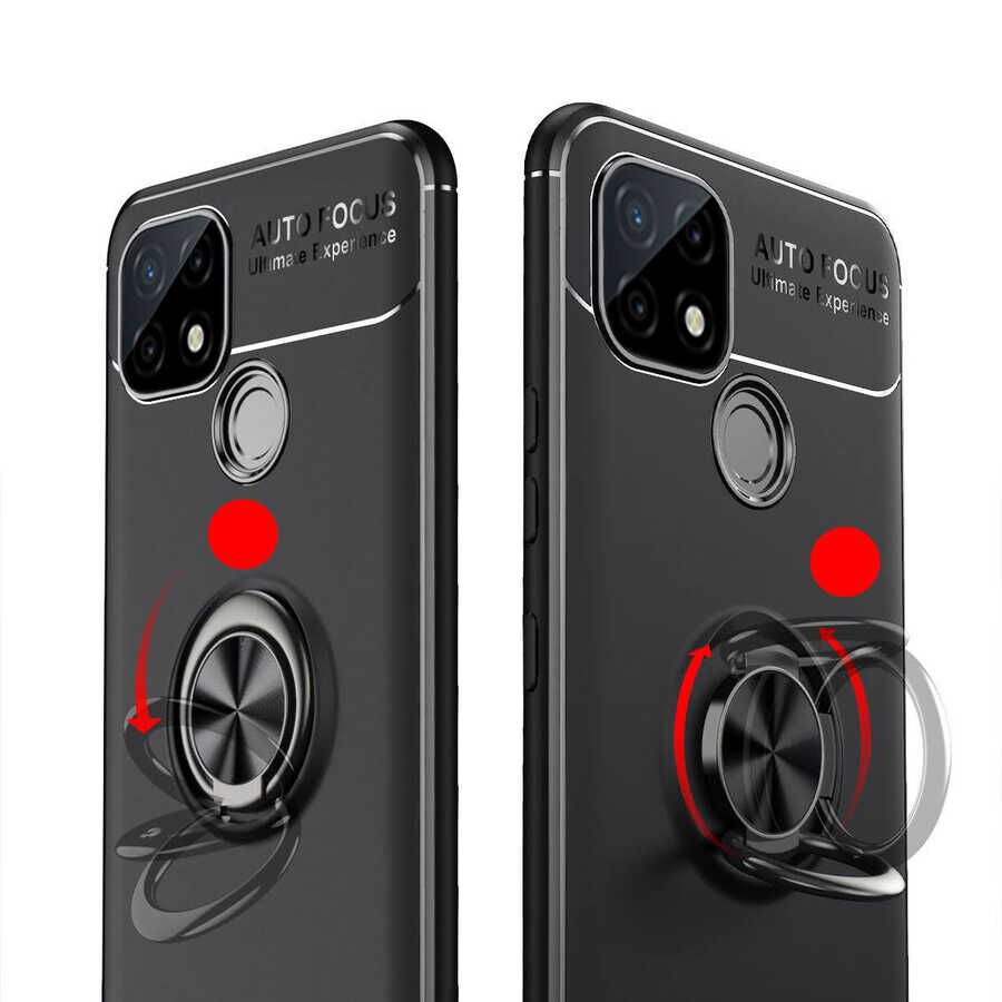 Realme C21 Kılıf Kamera Çıkıntılı Renkli Yüzüklü Standlı Mıknatıslı Kapak (RAVEL) Mavi