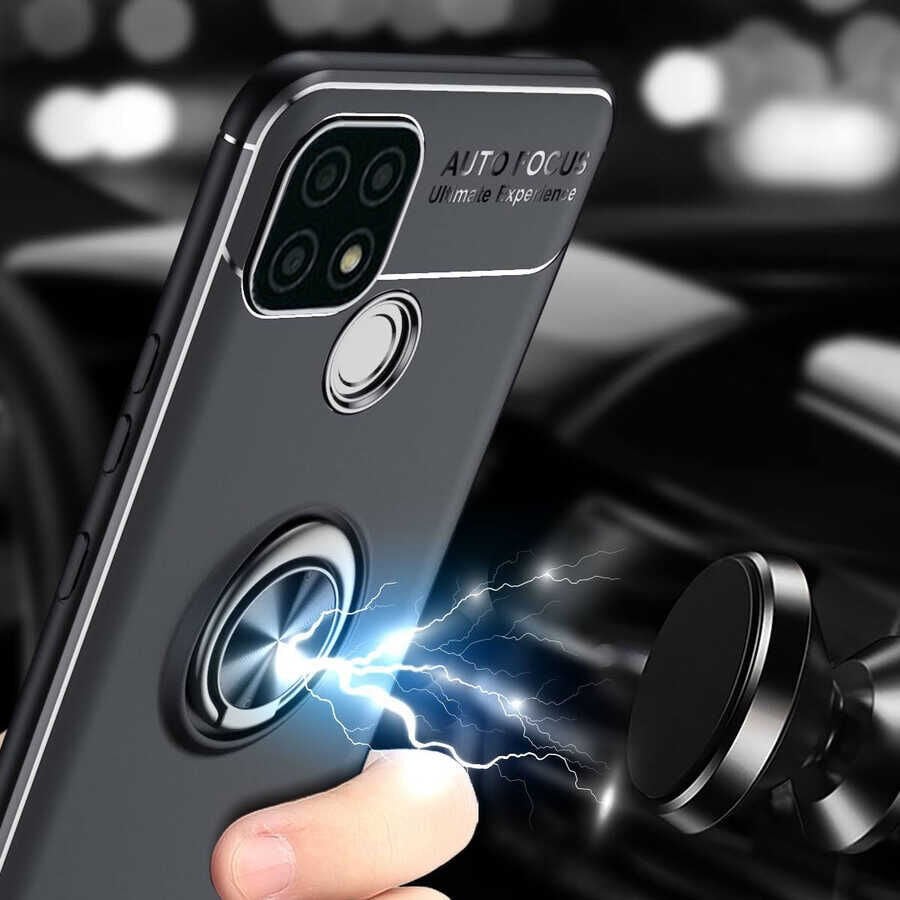 Realme C21 Kılıf Kamera Çıkıntılı Renkli Yüzüklü Standlı Mıknatıslı Kapak (RAVEL) Mavi