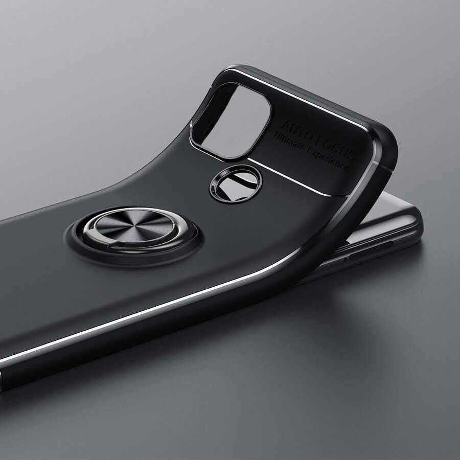Realme C21 Kılıf Kamera Çıkıntılı Renkli Yüzüklü Standlı Mıknatıslı Kapak (RAVEL) Mavi