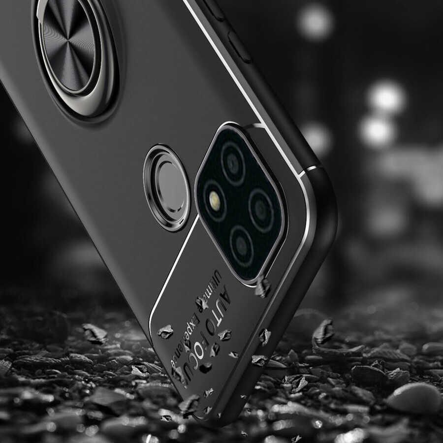 Realme C21 Kılıf Kamera Çıkıntılı Renkli Yüzüklü Standlı Mıknatıslı Kapak (RAVEL) Mavi