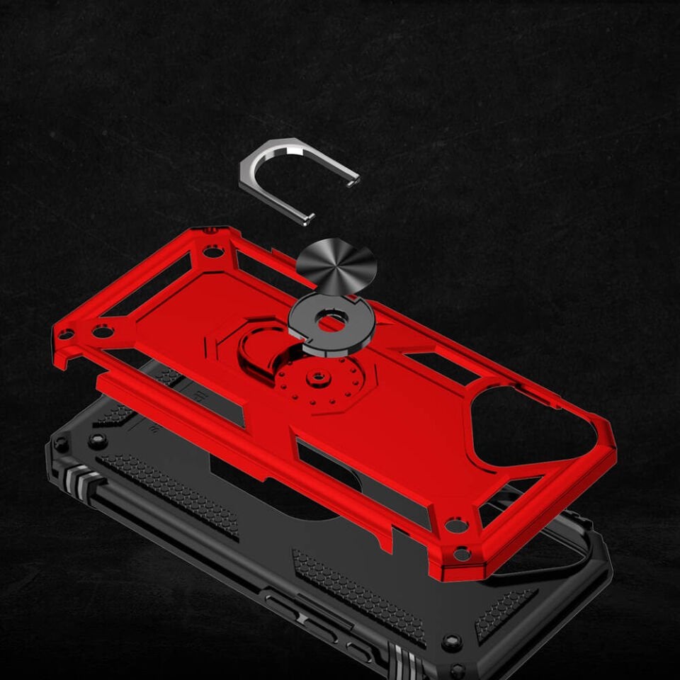 Apple iPhone 16 Plus Kılıf Tank Zırh Yüzüklü Mıknatıslı Standlı Kapak (VEGA) Kırmızı
