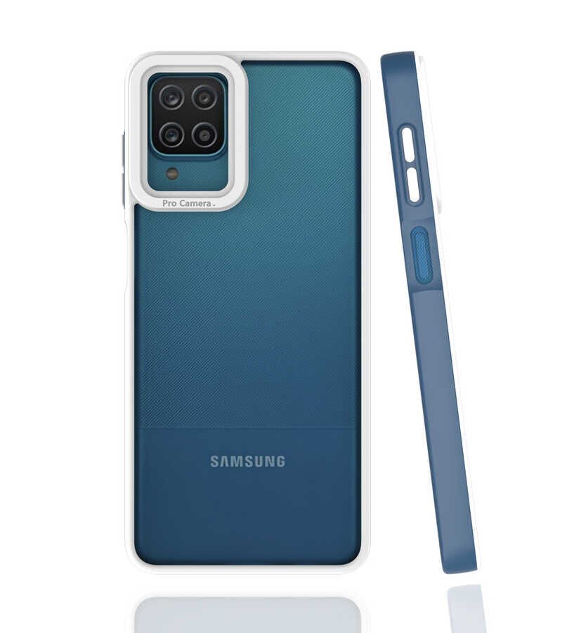 Samsung Galaxy A12 Kapak Mat Yüzeyli Kamera Korumalı Renkli Silikon Kılıf (MİMA) Lacivert