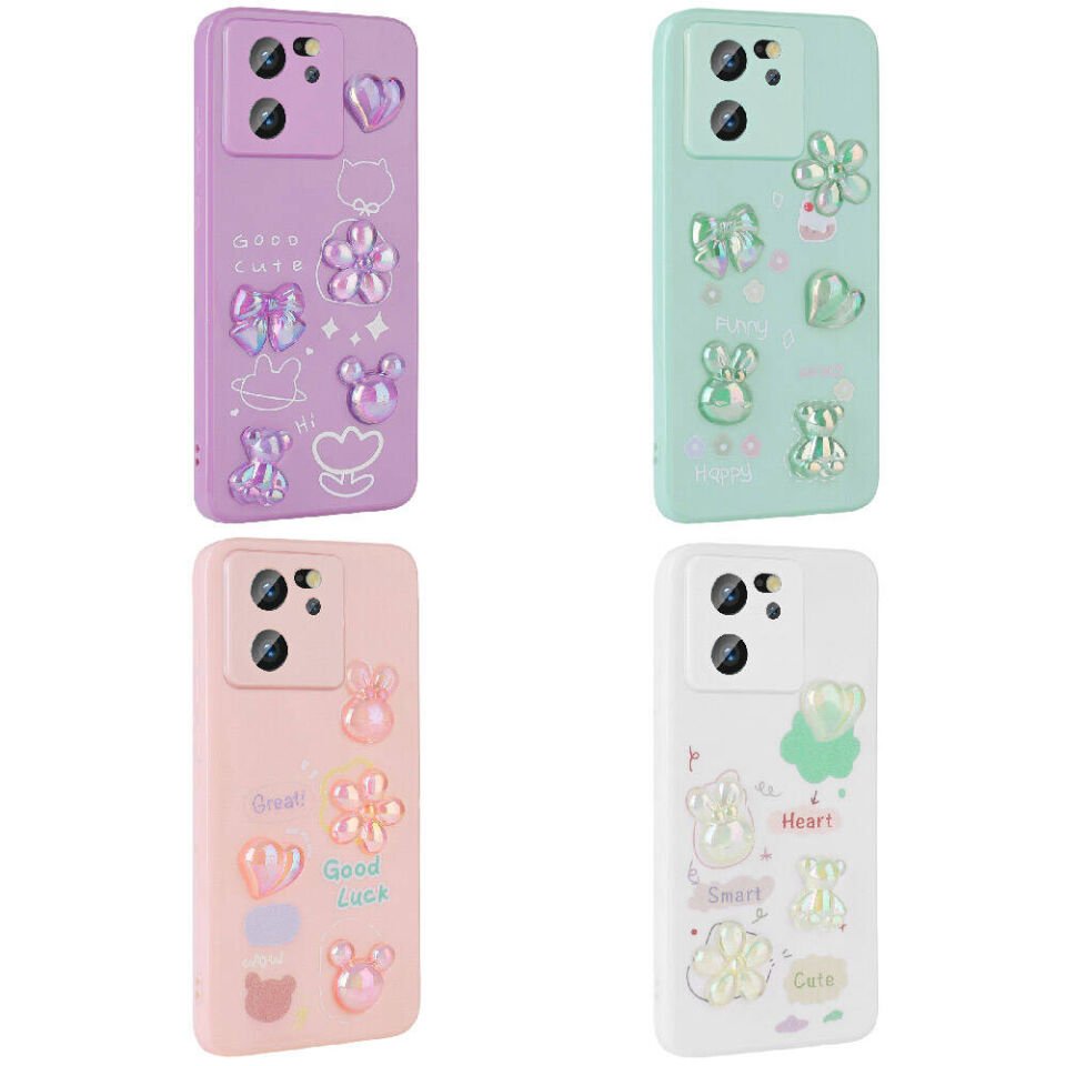 Xiaomi Mi 13T Pro Kılıf Kamera Korumalı Kabartma Figürlü Parlak Silikon Kapak (Toys) Mor