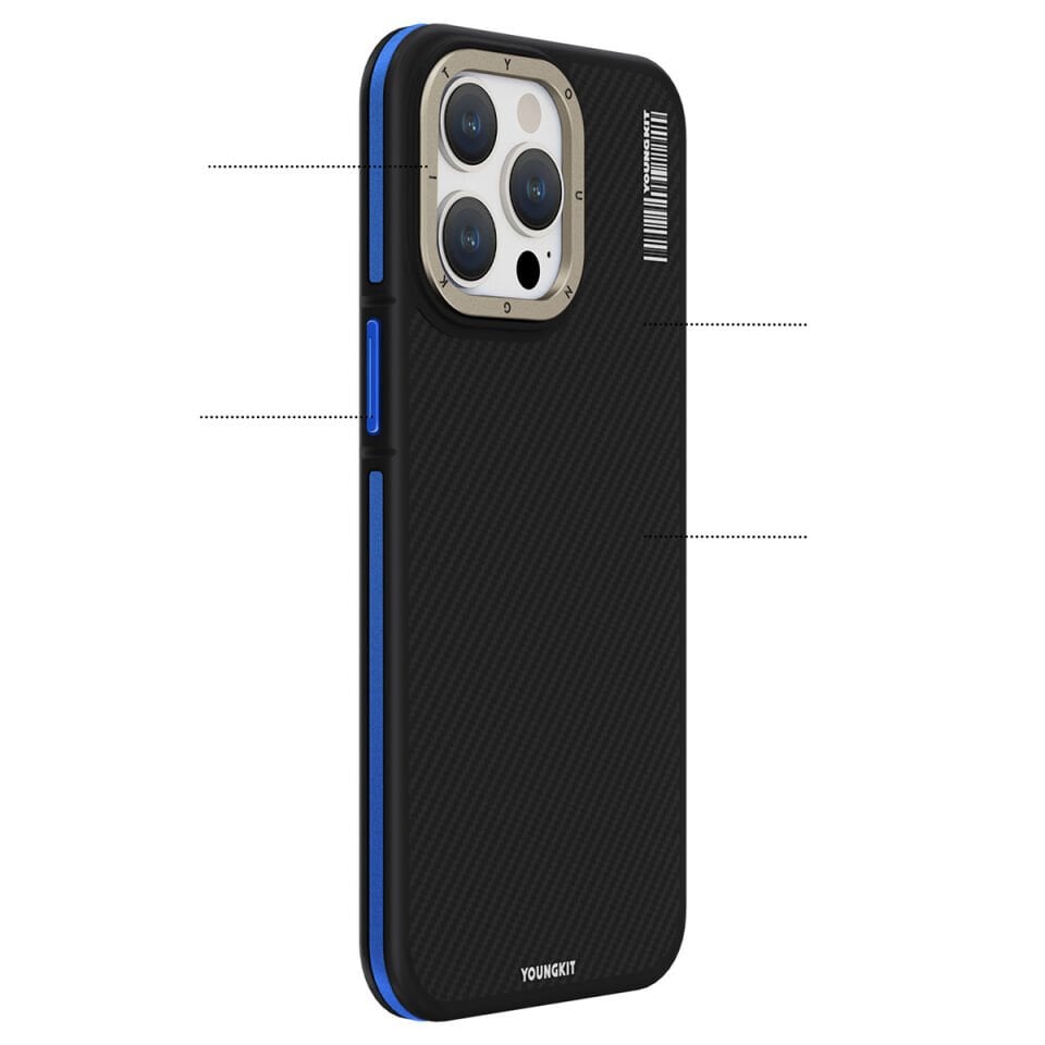 Apple iPhone 15 Pro Max Kılıf Magsafe Şarj Özellikli YoungKit 600D Kevlar Kapak
