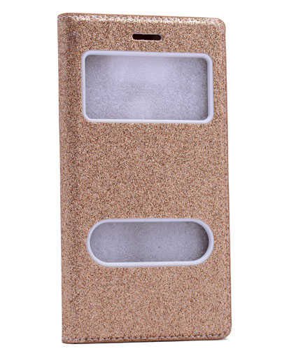 Samsung Galaxy Note 3 N9000 Kapaklı Kılıf Simli Mıknatıslı Kapak (DOLCE-SİM) Gold