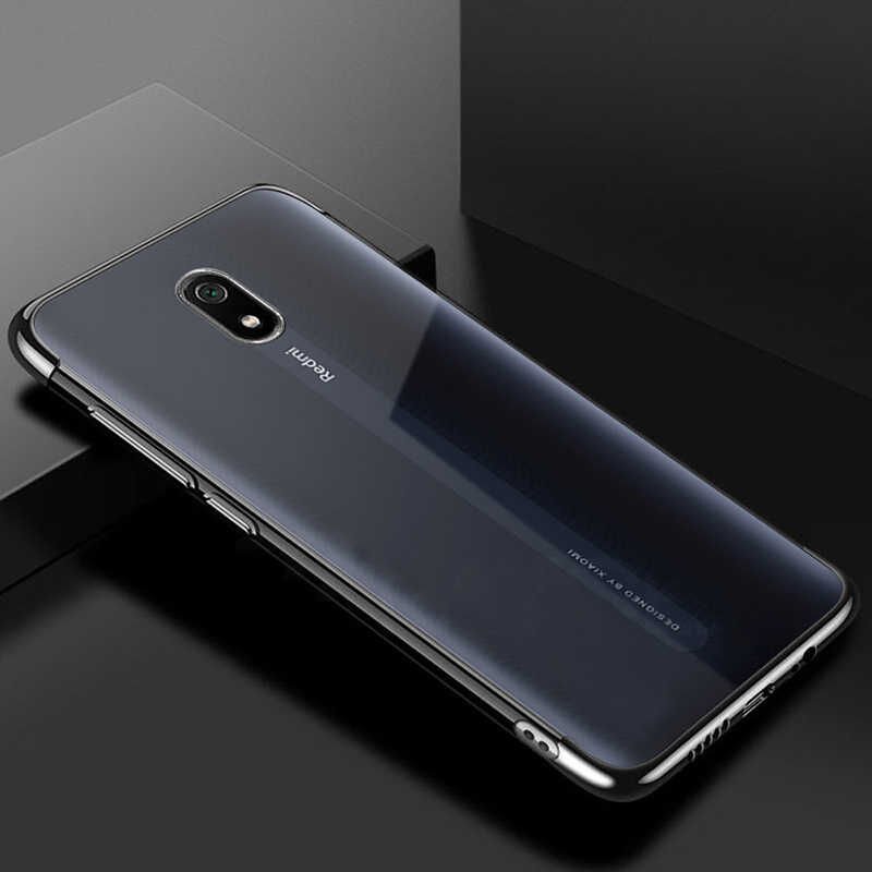 Xiaomi Redmi 8A Kılıf Dört Köşe Renkli Lazer Şeffaf Silikon Kapak (GLİTTER) Gri