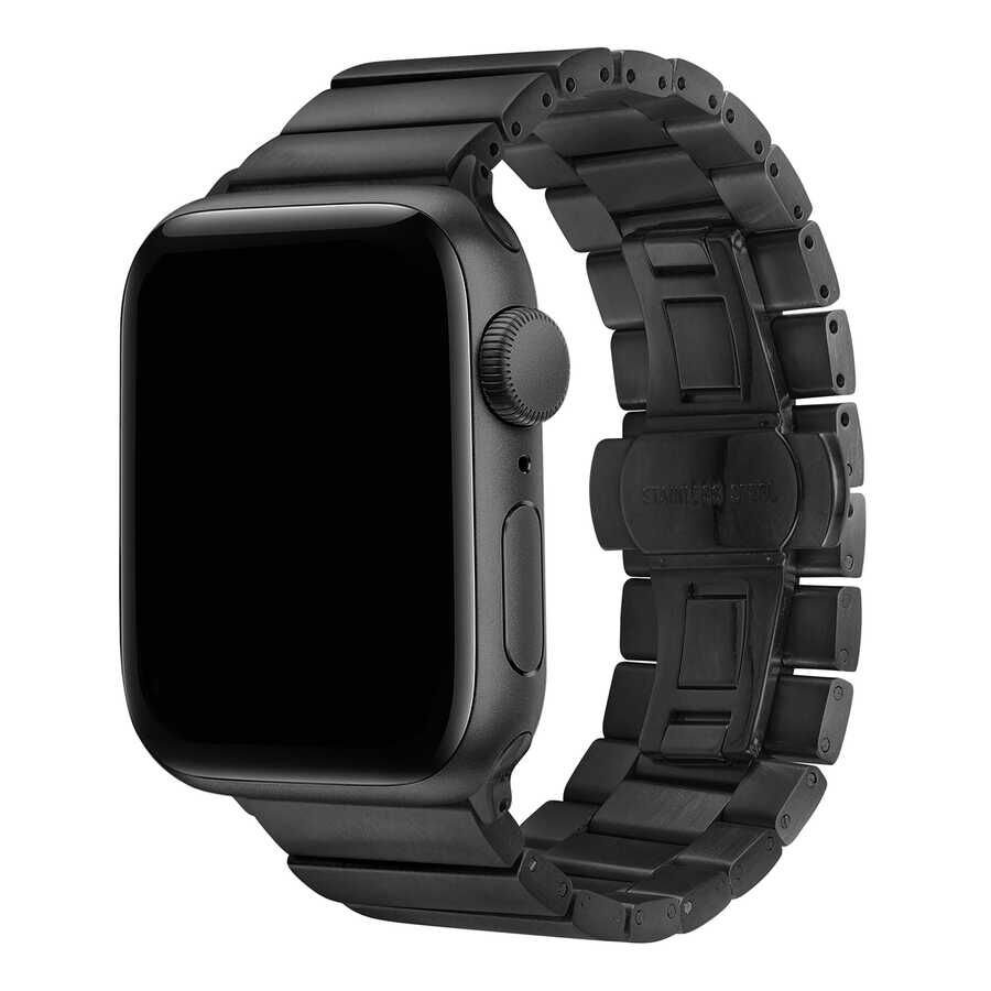 Apple Watch 2/3/4/5/6/7/8/se/ultra/nike 42mm 44mm 45mm 49mm Metal Kordon Şık Tasarım (KRD-41) Siyah