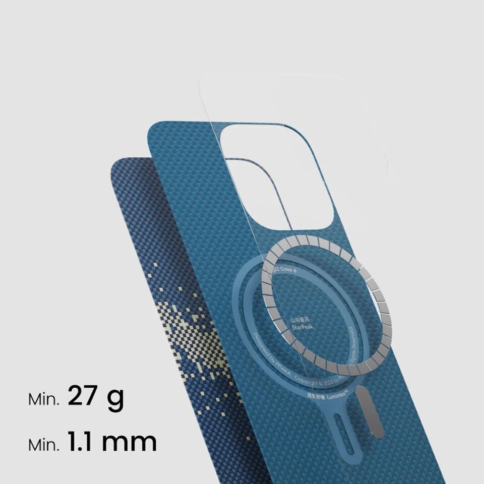 Apple iPhone 15 Pro Max Kılıf Magsafe Şarj Özellikli Lumintex Teknolojili Fosforlu Özellikli Aramid Fiber Pitaka Tactile Woven Starpeak Serisi Milky Way Samsung Galaxy Kapak
