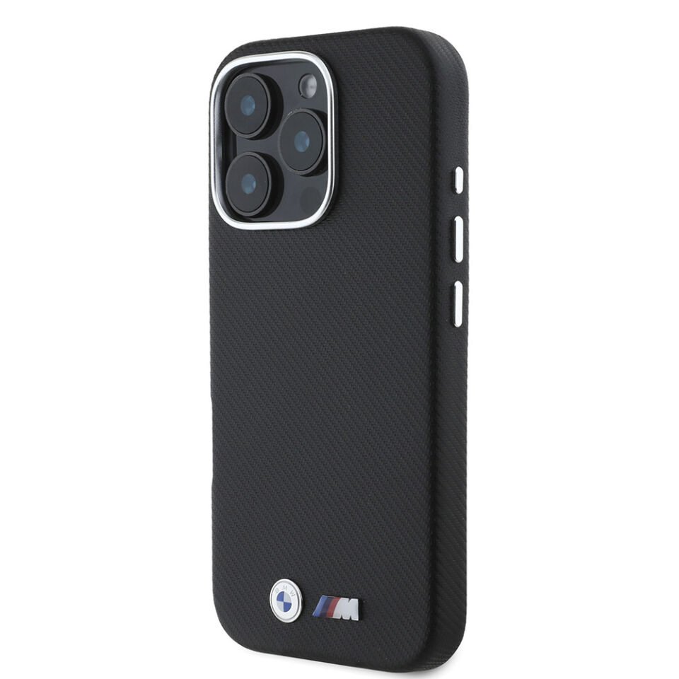 Apple iPhone 16 Pro Max Kılıf BMW Orjinal Lisanslı Tam Sarılmış Kevlar Tasarımlı Metal Logo Suni Deri Kapak
